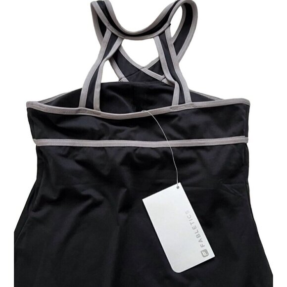 NWT Fabletics Chicago Top Tank Black Fog/Gray Womens Small Halter Built in Bra - Picture 6 of 9